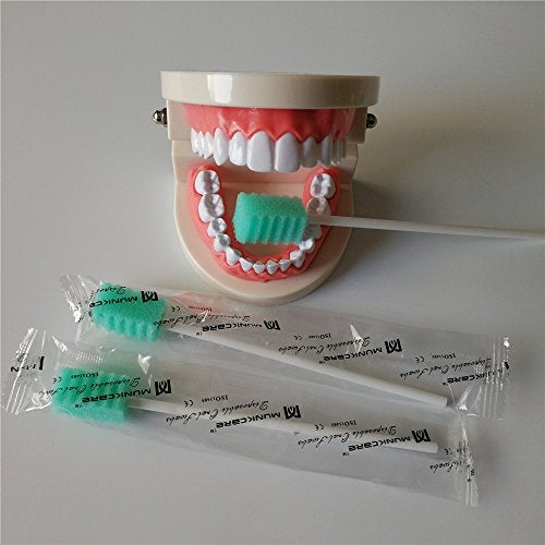 Munkcare Disposable Oral Foam Tipped Swab Mouth Cleaning Swab, Green Tooth Shape, 150 counts - Image 2