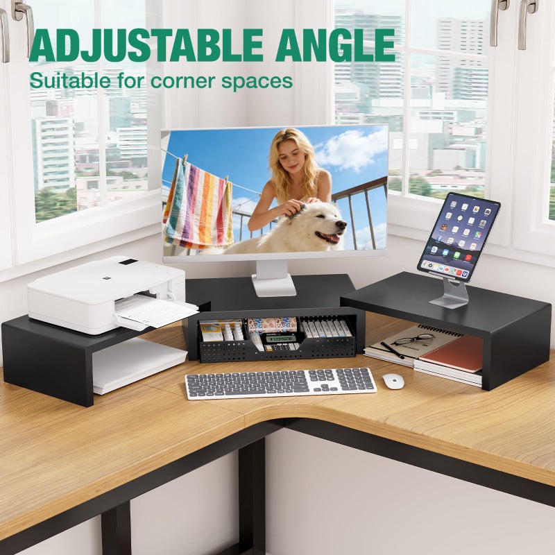 OPNICE Dual Computer Monitor Stand Riser, Desk Organizer with Drawer, Office Desk Accessories & Workspace Organizers for Home Office Supplies, Black - Image 4