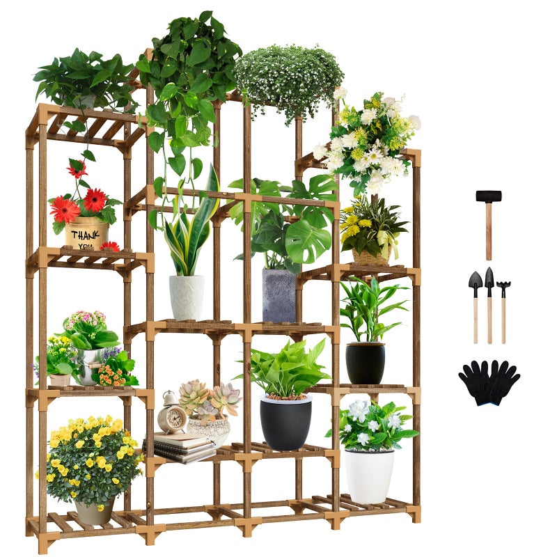 Uneedem Tall Shelf for Multiple Plants Indoor Outdoor 14 Tiers 16 Pot Holder Large Rack Wood Stand Shelves for Room Corner Balcony Garden Patio - Image 1