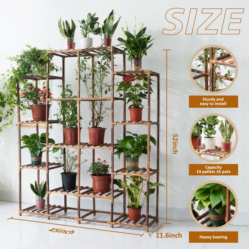 Uneedem Tall Shelf for Multiple Plants Indoor Outdoor 14 Tiers 16 Pot Holder Large Rack Wood Stand Shelves for Room Corner Balcony Garden Patio - Image 3