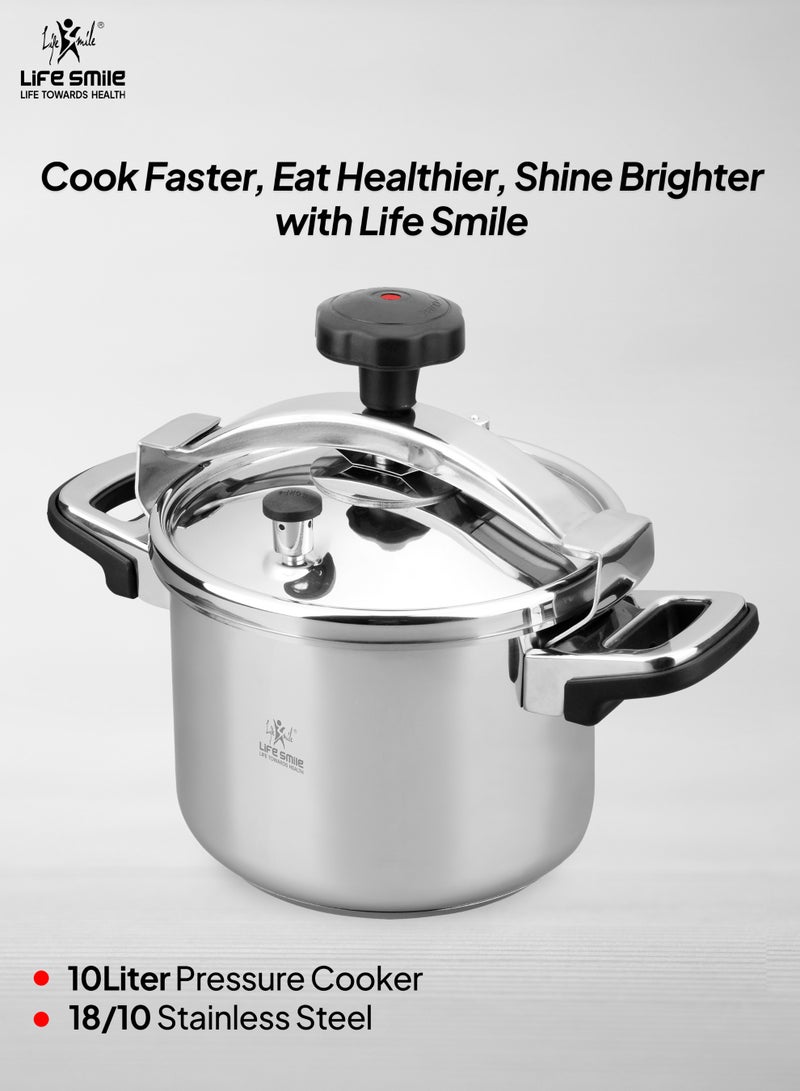 لايف سمايل 10لترات قدر ضغط من الستانلس ستيل 18/10 مع سلة تبخير وغطاء زجاجي | قاعدة حثّية (Induction) | نظام غلق آمن للغطاء – لون فضي None - Image 2