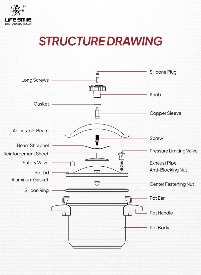 لايف سمايل 10لترات قدر ضغط من الستانلس ستيل 18/10 مع سلة تبخير وغطاء زجاجي | قاعدة حثّية (Induction) | نظام غلق آمن للغطاء – لون فضي None - Image 5