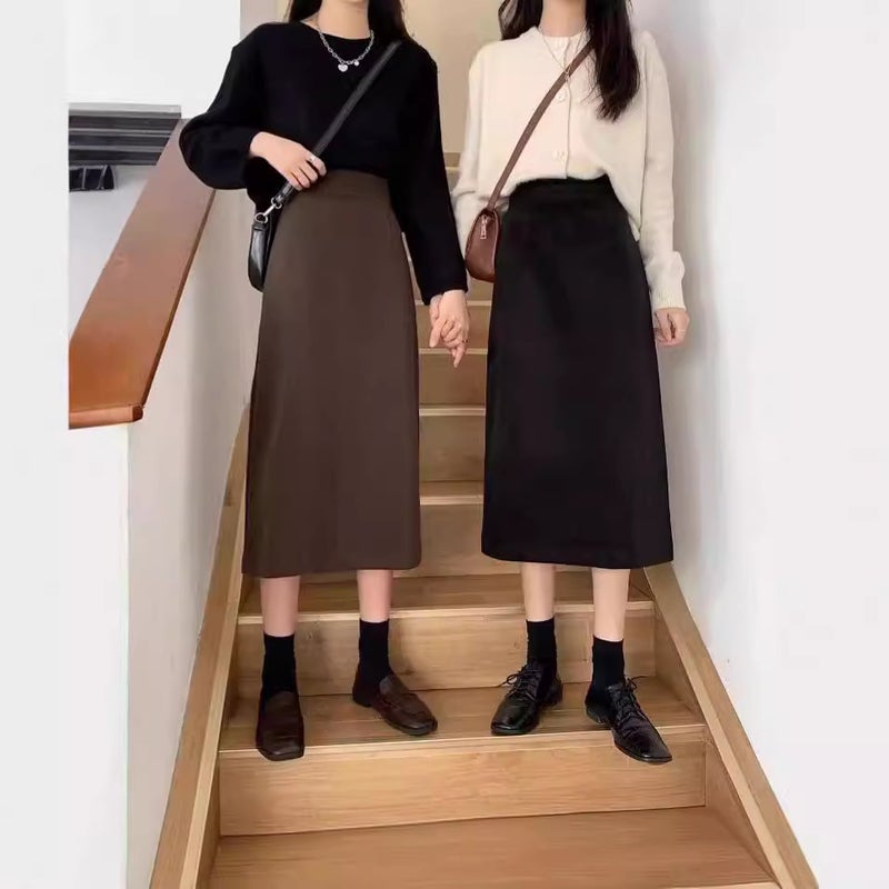 Skirt Women'S Suit High Waist Slimming Vintage Split Design Sense A- Line Skirt Mid-Length Skirt - Image 5