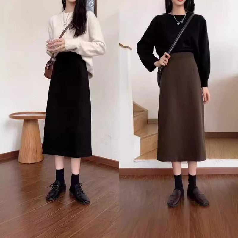 Skirt Women'S Suit High Waist Slimming Vintage Split Design Sense A- Line Skirt Mid-Length Skirt - Image 3