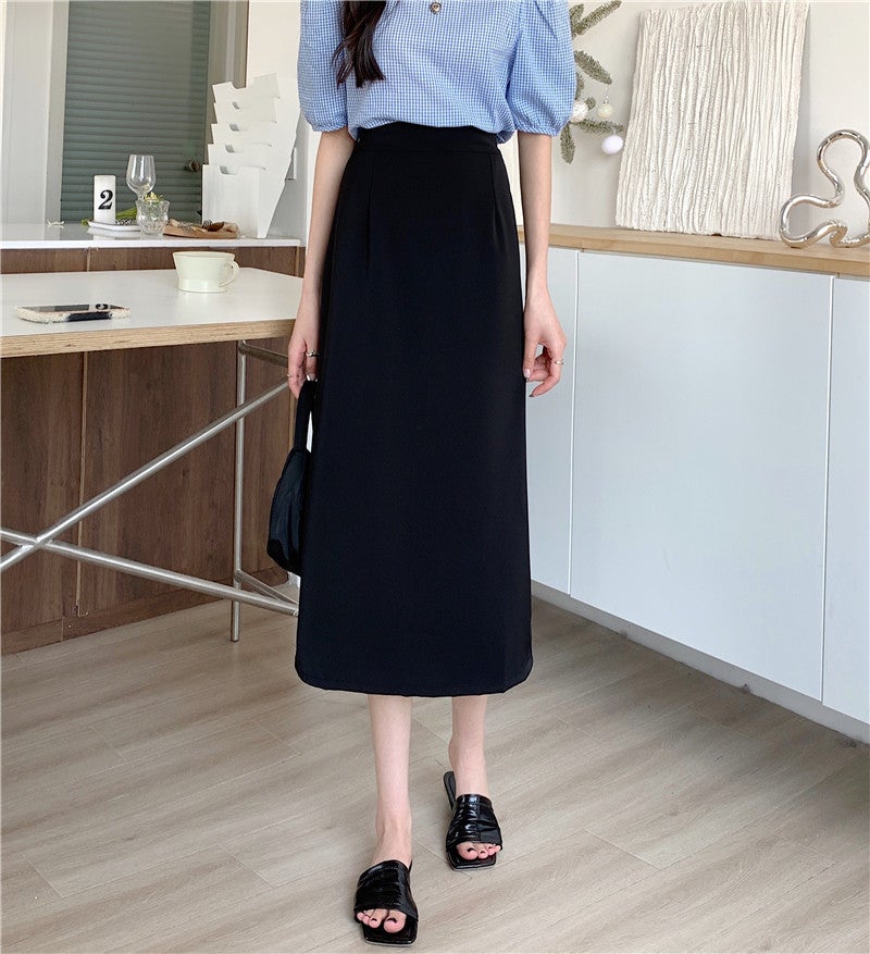 Skirt Women'S Suit High Waist Slimming Vintage Split Design Sense A- Line Skirt Mid-Length Skirt - Image 1