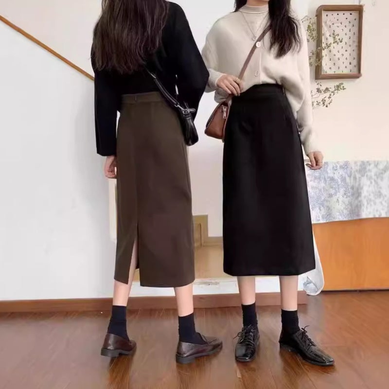 Skirt Women'S Suit High Waist Slimming Vintage Split Design Sense A- Line Skirt Mid-Length Skirt - Image 2