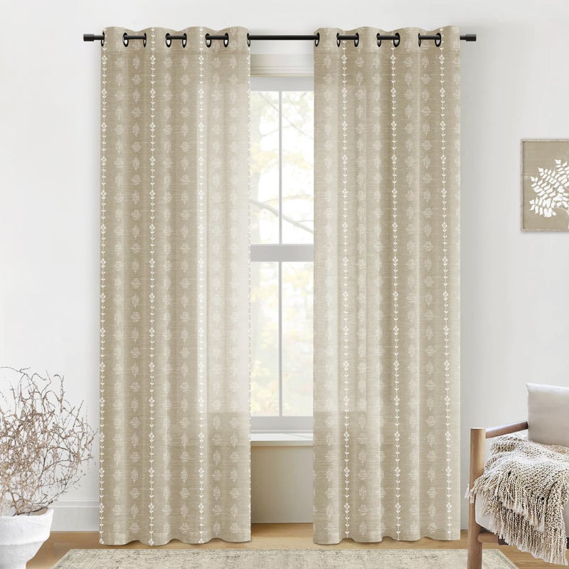 Lino Rosa Burlap Color Farmhouse Primitive Curtains for Living Room,Country Style Linen Neutral Oatmeal Greige Tan Beige Sheer Textured Curtain Drapes 96 Inches Long 2 Panels - Image 1