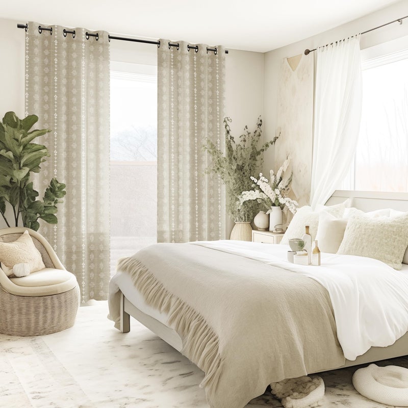 Lino Rosa Burlap Color Farmhouse Primitive Curtains for Living Room,Country Style Linen Neutral Oatmeal Greige Tan Beige Sheer Textured Curtain Drapes 96 Inches Long 2 Panels - Image 3