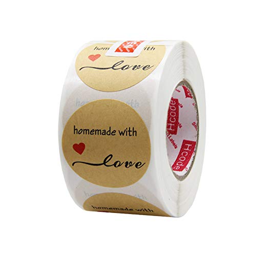 Hcode 500 Natural Kraft Paper Round Homemade with Love Stickers with Red Heart 1.5 Inch Adhesive Label (1 roll, Homemade with Love) - Image 5