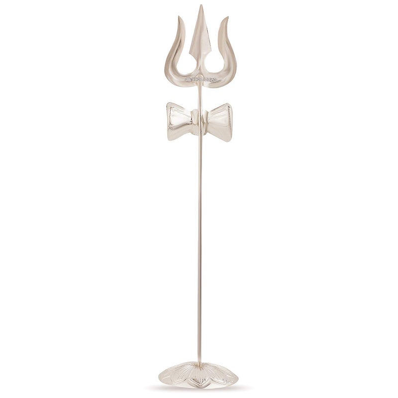 Osasbazaar Pure Silver Trishul Trident with Damru Damaru Damroo for Puja Temple at Home 9799 Pure BIS Hallmarked Silver Color Pack of 1 - Image 1