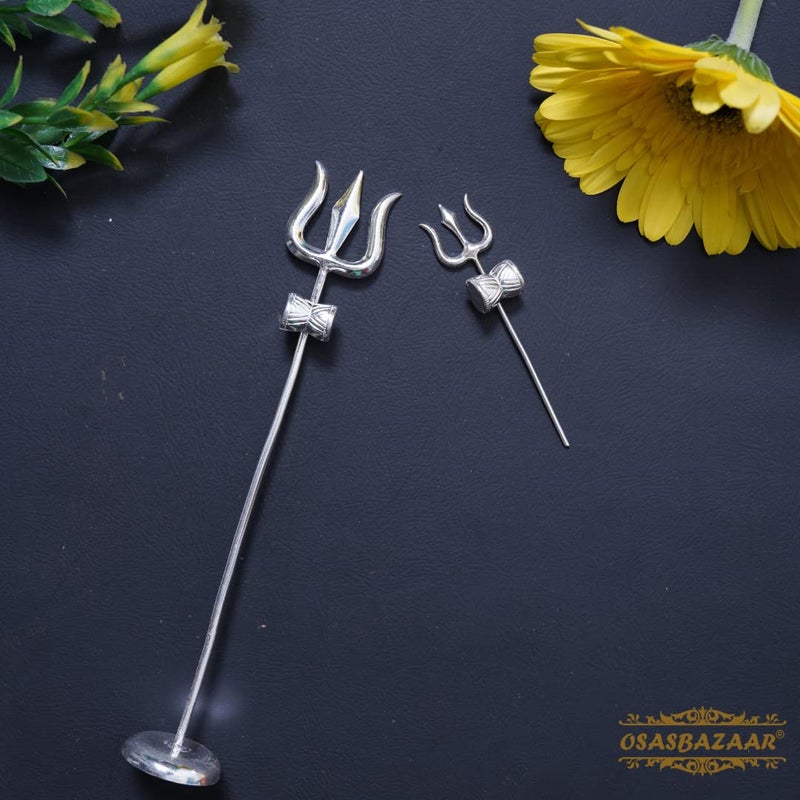 Osasbazaar Pure Silver Trishul Trident with Damru Damaru Damroo for Puja Temple at Home 9799 Pure BIS Hallmarked Silver Color Pack of 1 - Image 2