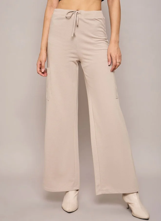 Taupe Wide Leg Track Pants for Women