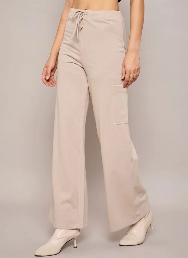 SASSAFRAS Taupe Wide Leg Track Pants for Women