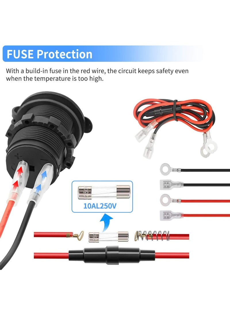 TLAXCA - 12V Car Cigarette Lighter Socket Waterproof and Dustproof plug socket for Car Truck Motobike Boats Marine ATV, with Fuse & 60cm Cable - Image 1