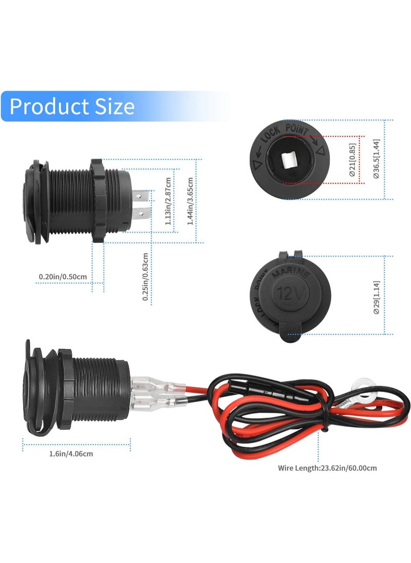 TLAXCA - 12V Car Cigarette Lighter Socket Waterproof and Dustproof plug socket for Car Truck Motobike Boats Marine ATV, with Fuse & 60cm Cable - Image 1