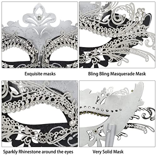 Coddsmz Masquerade Mask with Holding Stick Venetian Halloween Costume Mask Mardi Gras Mask for Womens Party - Image 4