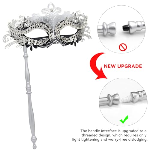 Coddsmz Masquerade Mask with Holding Stick Venetian Halloween Costume Mask Mardi Gras Mask for Womens Party - Image 5