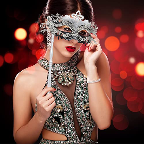 Coddsmz Masquerade Mask with Holding Stick Venetian Halloween Costume Mask Mardi Gras Mask for Womens Party - Image 2