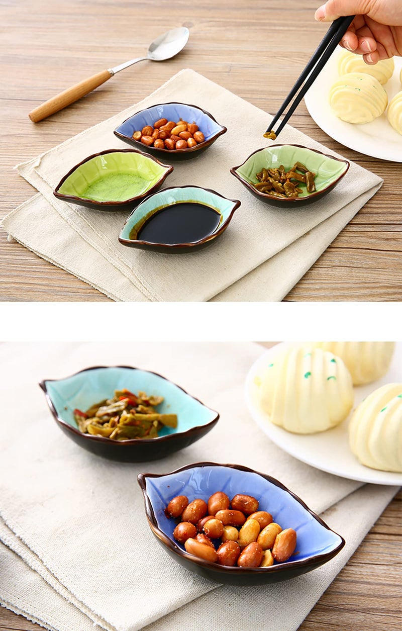 WAIT FLY Lovely Leaf Shaped Ceramic Seasoning Dishes/Tea Bag Holders/Ketchup Saucers/Appetizer Plates/Vinegar Spice Salad Soy Sushi Wasabi Seasoning Dipping Bowls, Set of 3 - Image 5