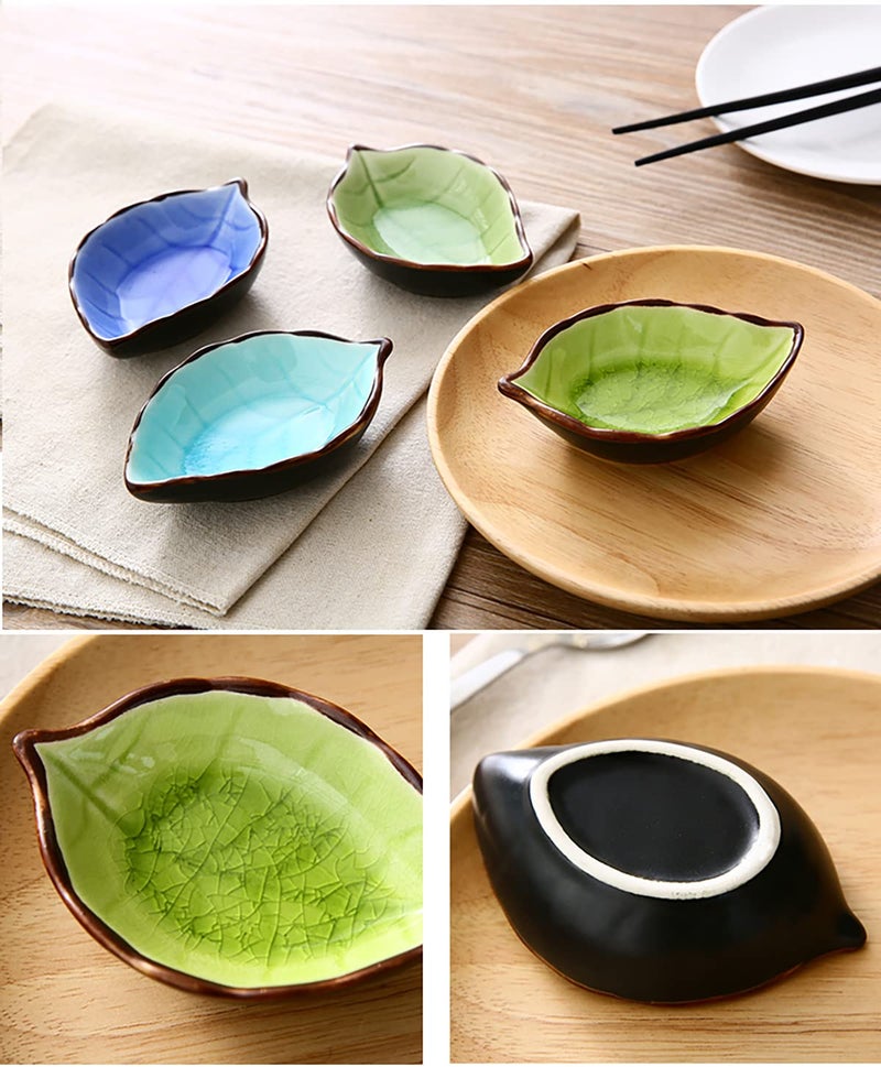 WAIT FLY Lovely Leaf Shaped Ceramic Seasoning Dishes/Tea Bag Holders/Ketchup Saucers/Appetizer Plates/Vinegar Spice Salad Soy Sushi Wasabi Seasoning Dipping Bowls, Set of 3 - Image 4