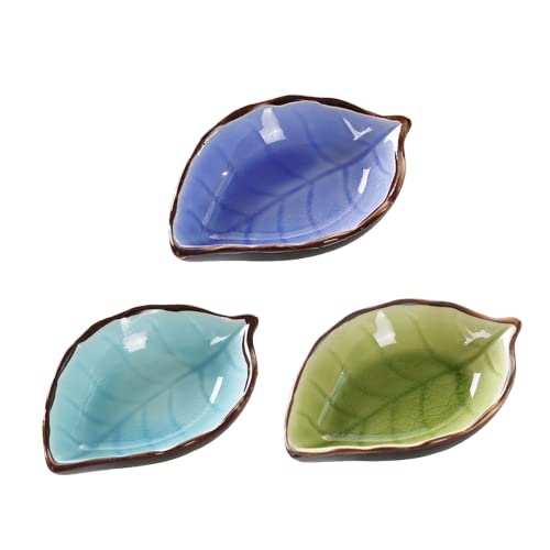 WAIT FLY Lovely Leaf Shaped Ceramic Seasoning Dishes/Tea Bag Holders/Ketchup Saucers/Appetizer Plates/Vinegar Spice Salad Soy Sushi Wasabi Seasoning Dipping Bowls, Set of 3 - Image 1
