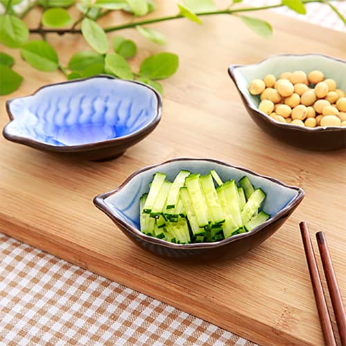 WAIT FLY Lovely Leaf Shaped Ceramic Seasoning Dishes/Tea Bag Holders/Ketchup Saucers/Appetizer Plates/Vinegar Spice Salad Soy Sushi Wasabi Seasoning Dipping Bowls, Set of 3 - Image 2