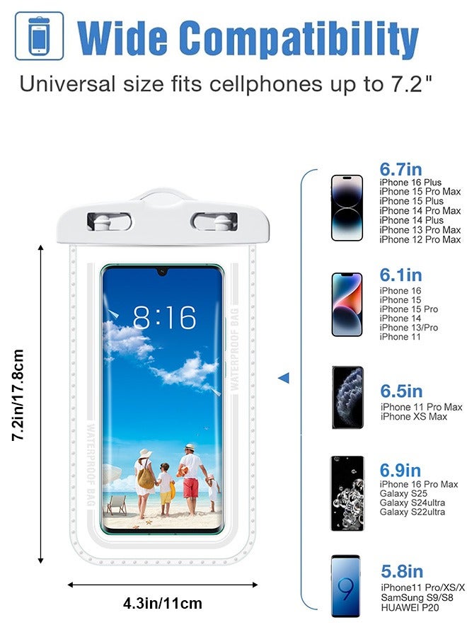 Tersely 2-Pack Waterproof Phone Case – IPX8 Certified, 30M Underwater Pouch for Large Phones up to 7.2''; Compatible with iPhone 17/16/15/14/13 Series, for Samsung Galaxy S25/S24/S23/S24 Ultra/FE,Google Pixel 10/9/8 (White) - Image 2