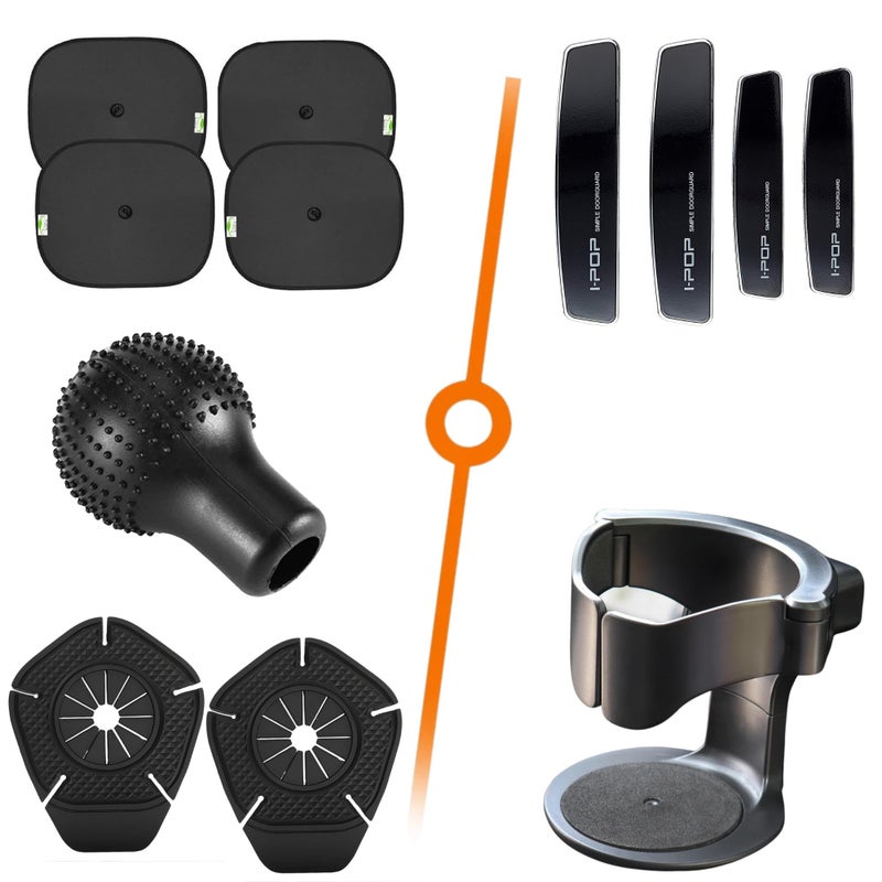 DETACHI Gear Knob Cover Sun Shade Cup Holder Door Edge Guard Wiper Hole Protector Premium Car Care Kit Combo Universal Fit Upgrade Car Interior Exterior Suitable for All Cars Black Set of 5 - Image 3