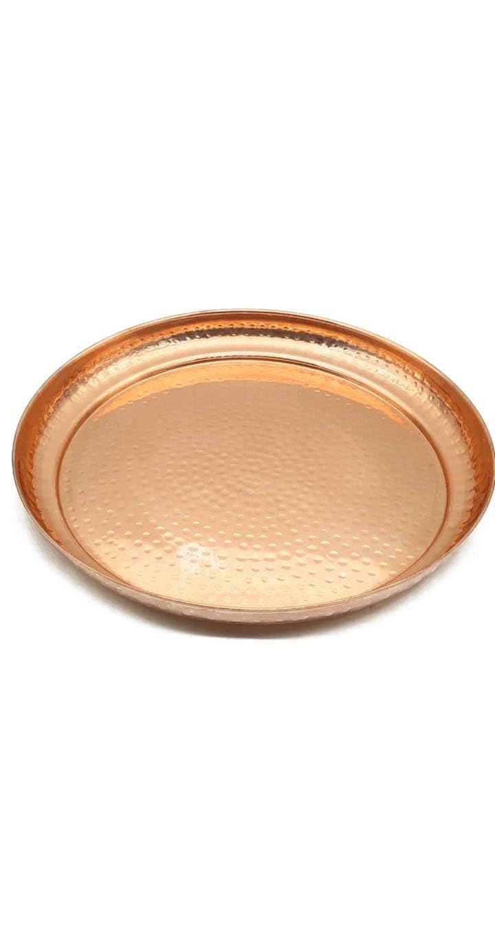 BONA FIDE - Unit of signature metal exports طبق نحاسي BONA Fide، طبق عشاء نحاسي، طقم تقليدي هندي مطروق بسماكة ثقيلة، 100% نحاس نقي، طبق بوجا 10 بوصة، طقم بوجان - Image 4