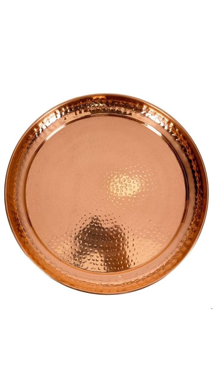 BONA FIDE - Unit of signature metal exports طبق نحاسي BONA Fide، طبق عشاء نحاسي، طقم تقليدي هندي مطروق بسماكة ثقيلة، 100% نحاس نقي، طبق بوجا 10 بوصة، طقم بوجان - Image 1