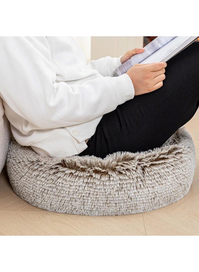 Asuprui Soft Floor Pillow Large Floor Cushion for Sitting Fur Meditation Pillow Premium Yoga Pillow for Living Room Bedroom Balcony Outdoor (Snow Coffee Floor Pillow with Insert) - Image 2