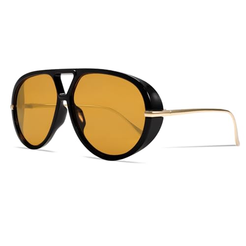 GUVIVI Retro Gold Aviator Sunglasses for Women Men, 2026 Metal Oversized 70s Aviators Black Vacation Beach Sun Glasses - Image 1