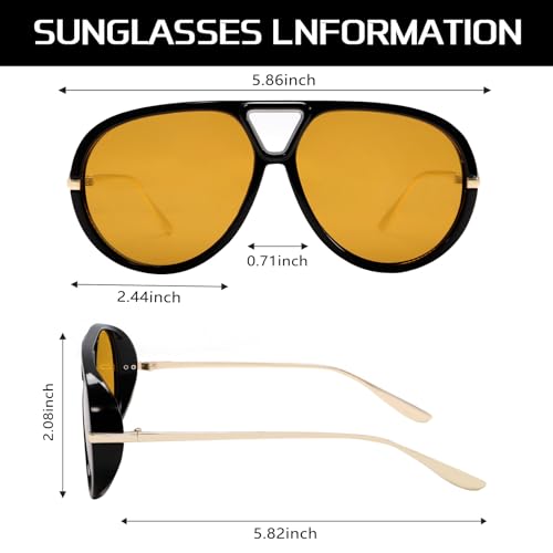 GUVIVI Retro Gold Aviator Sunglasses for Women Men, 2026 Metal Oversized 70s Aviators Black Vacation Beach Sun Glasses - Image 4