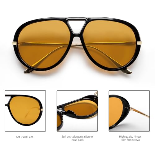 GUVIVI Retro Gold Aviator Sunglasses for Women Men, 2026 Metal Oversized 70s Aviators Black Vacation Beach Sun Glasses - Image 5