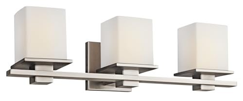 Kichler Tully 24" Vanity Light in Antique Pewter, 3-Light Modern Bathroom Light with Satin Etched Cased Opal Glass, (24" W x 6.5" H), 45151AP - Image 3