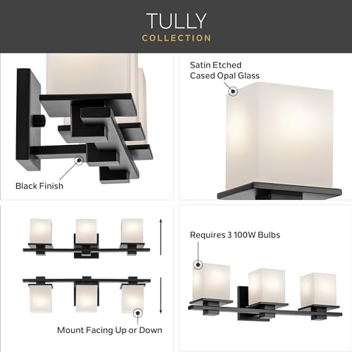 Kichler Tully 24" Vanity Light in Antique Pewter, 3-Light Modern Bathroom Light with Satin Etched Cased Opal Glass, (24" W x 6.5" H), 45151AP - Image 2