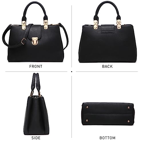 Dasein Women Satchel Handbags Top Handle Purse Medium Tote Bag Vegan Leather Shoulder Bag Black - Image 3