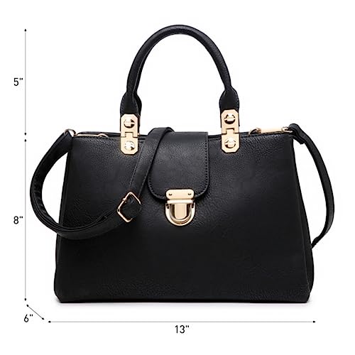 Dasein Women Satchel Handbags Top Handle Purse Medium Tote Bag Vegan Leather Shoulder Bag Black - Image 4