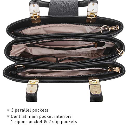 Dasein Women Satchel Handbags Top Handle Purse Medium Tote Bag Vegan Leather Shoulder Bag Black - Image 5