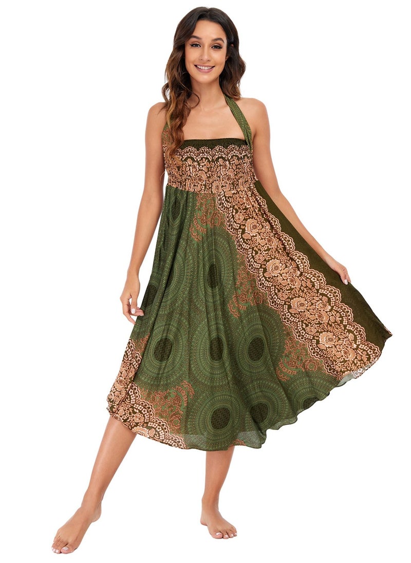 Loquat - Casual Dress Half Skirt Beach Vacation Skirt Two Dresses Full Skirt gREEN - Image 1