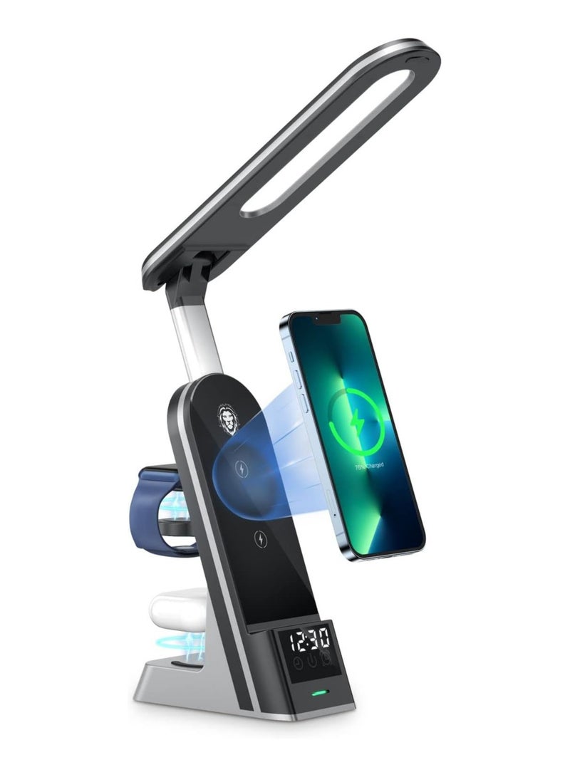 GREEN LION 7 IN 1 Dual Coil Max 15W Wireless Charger with LED Nightlight & Clock Compatible with MagSafe Enabled iPhone 15, 14, 13, Pro, Max, Mini, Galaxy S22, Ultra, Plus and More, Black - Image 1