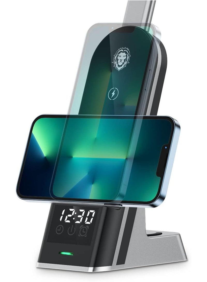 GREEN LION 7 IN 1 Dual Coil Max 15W Wireless Charger with LED Nightlight & Clock Compatible with MagSafe Enabled iPhone 15, 14, 13, Pro, Max, Mini, Galaxy S22, Ultra, Plus and More, Black - Image 3