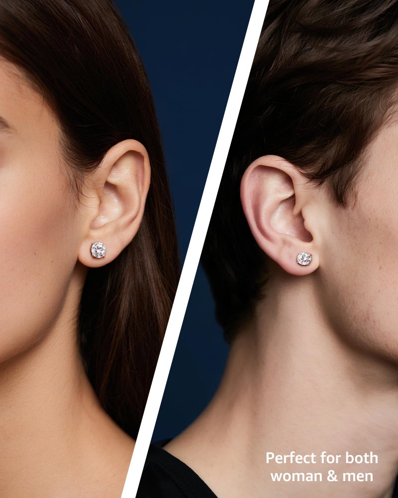 BOYA Moissanite Stud Earrings for Women, 925 Sterling Silver Earrings, 18K White Gold Plating earrings for Men (2.0ct*2) - Image 3