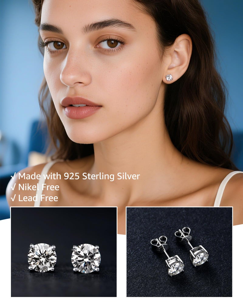 BOYA Moissanite Stud Earrings for Women, 925 Sterling Silver Earrings, 18K White Gold Plating earrings for Men (2.0ct*2) - Image 5