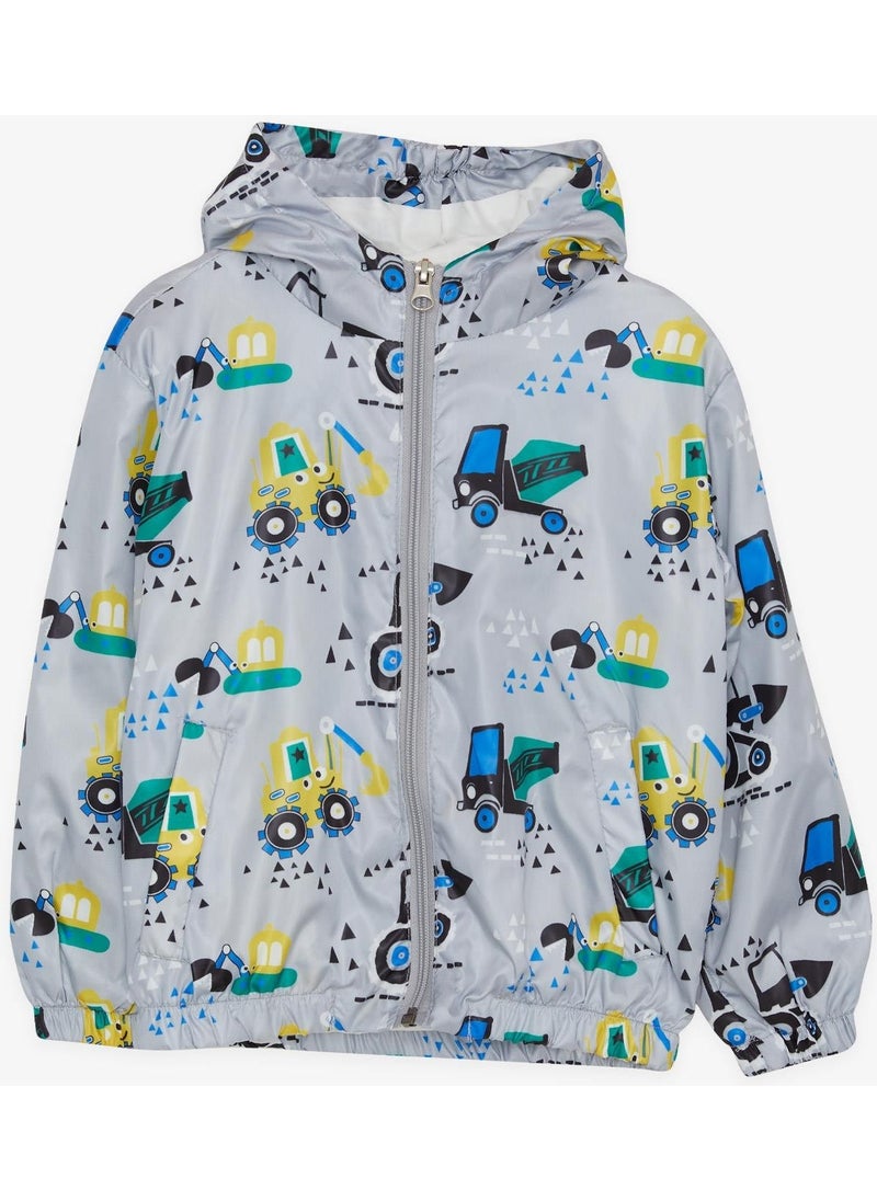 Breeze Girls & Boys Boy's Raincoat Cheerful Business Machines Patterned 1-5 Years, Gray  - Image 1