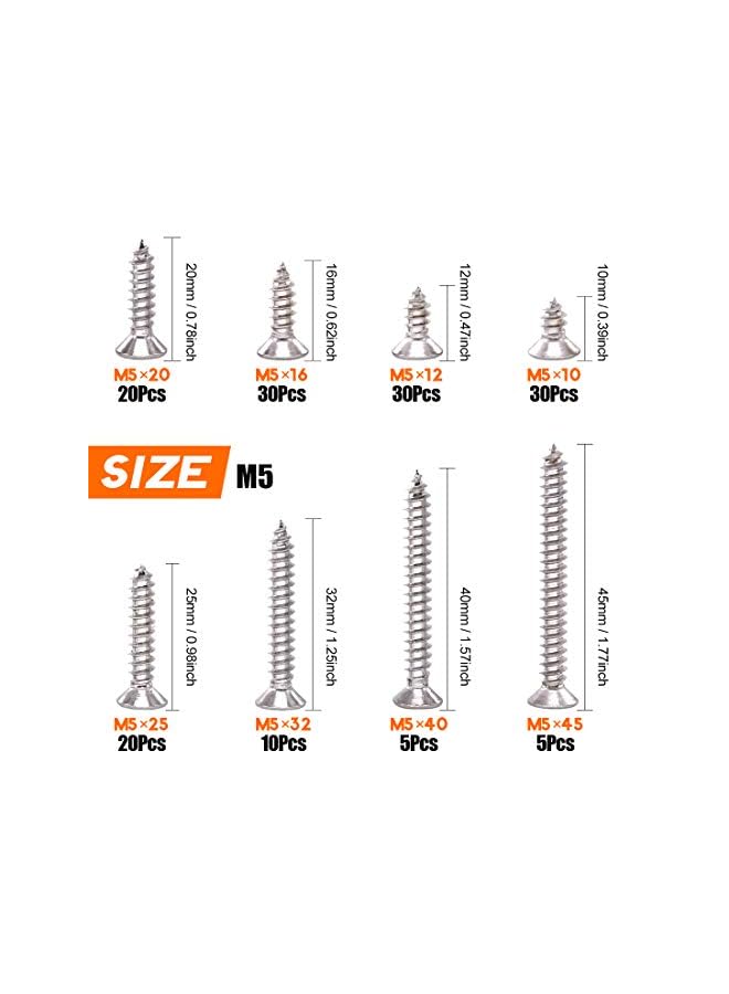 Rustark 150Pcs [#10 3/8" to 1-3/4"] 304 Stainless Steel Flat Head Phillips Cross Wood Screw Self Tapping Drilling Screws Assortment Kit - Image 3