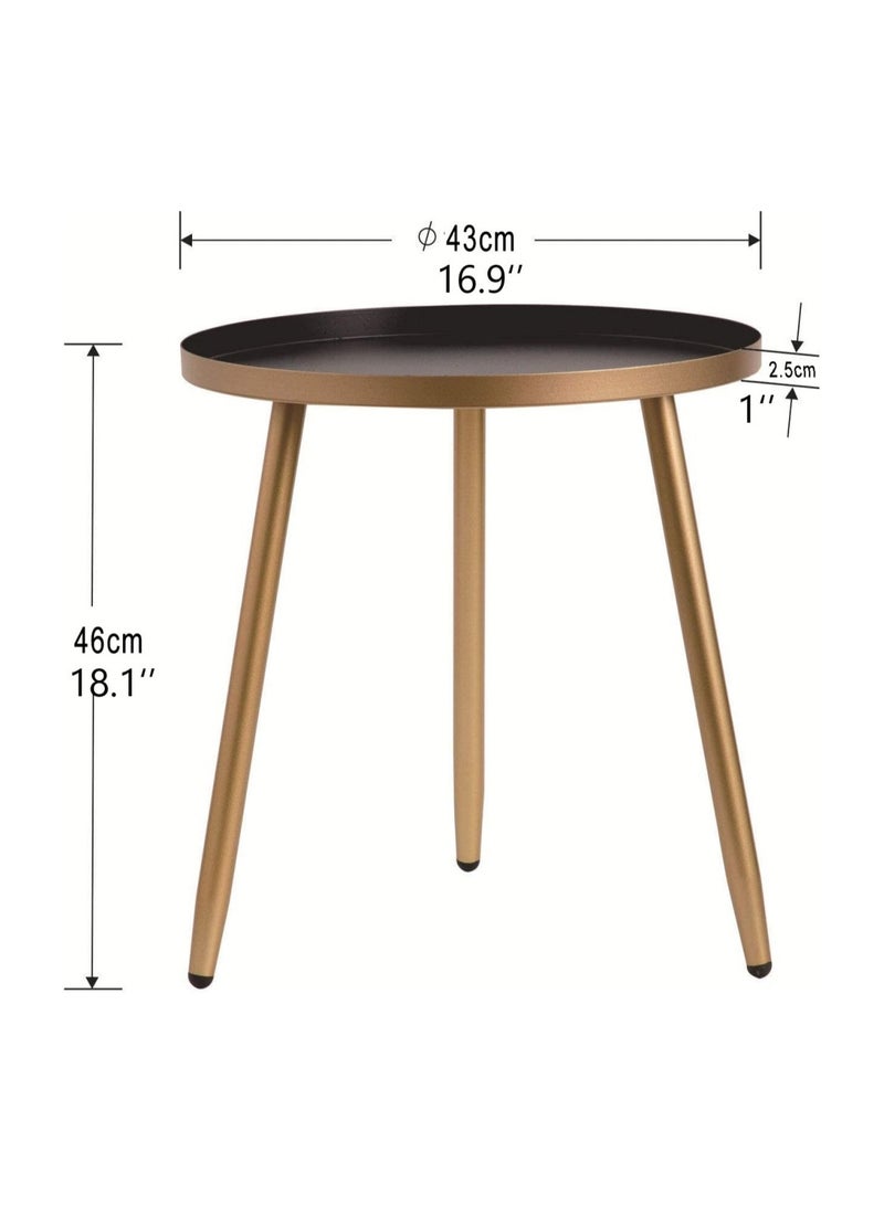 AOJEZOR Metal Coffee Table, Side Table, Coffee Table for Living Room Bedroom, Iron, Suitable for Anywhere, Height 46cm (18.1"), Table Top Diameter 43cm (16.9"), Black Top - Image 2