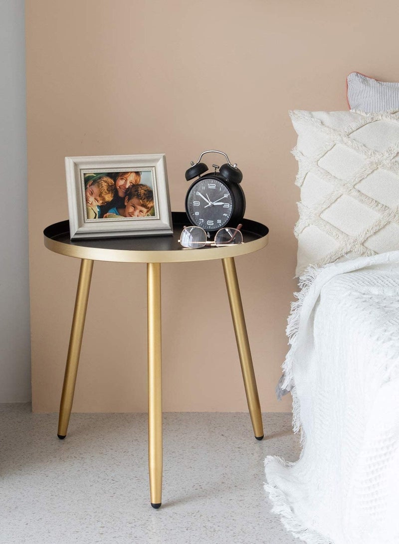 AOJEZOR Metal Coffee Table, Side Table, Coffee Table for Living Room Bedroom, Iron, Suitable for Anywhere, Height 46cm (18.1"), Table Top Diameter 43cm (16.9"), Black Top - Image 4