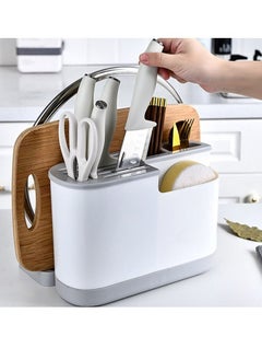 EMZJ Multi Function Pot Cover Cutting Board Knife Block Storage Holder Cutlery Box Scissor Kitchen Organizer XQ-025  - Image 1