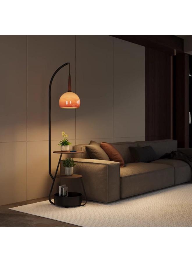 Antique Walnut Floor Lamp Storage Rack Integrated Living Room Sofa Floor Lamp Atmosphere Sense Coffee Table Fishing Lamp-Color:(walnut Color) Wireless Charging-full Spectrum-infinity Remote Control  - Image 4